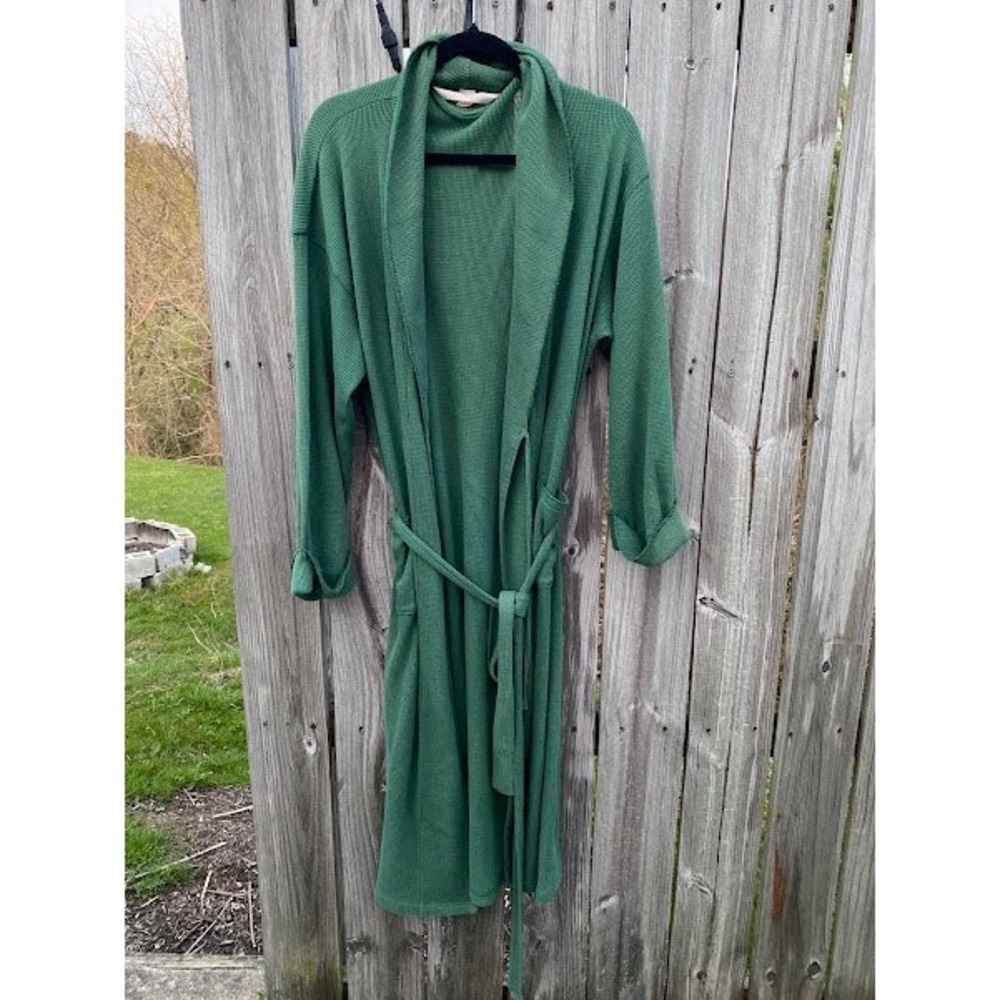 Victorias Secret Waffle Knit Robe Forest Green Shawl Collar Belted Pocket Large - Picture 5 of 5